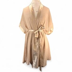 Arte De Dormir Vintage Robe Sheer Beige Satin Trim Belted Size‎ 6